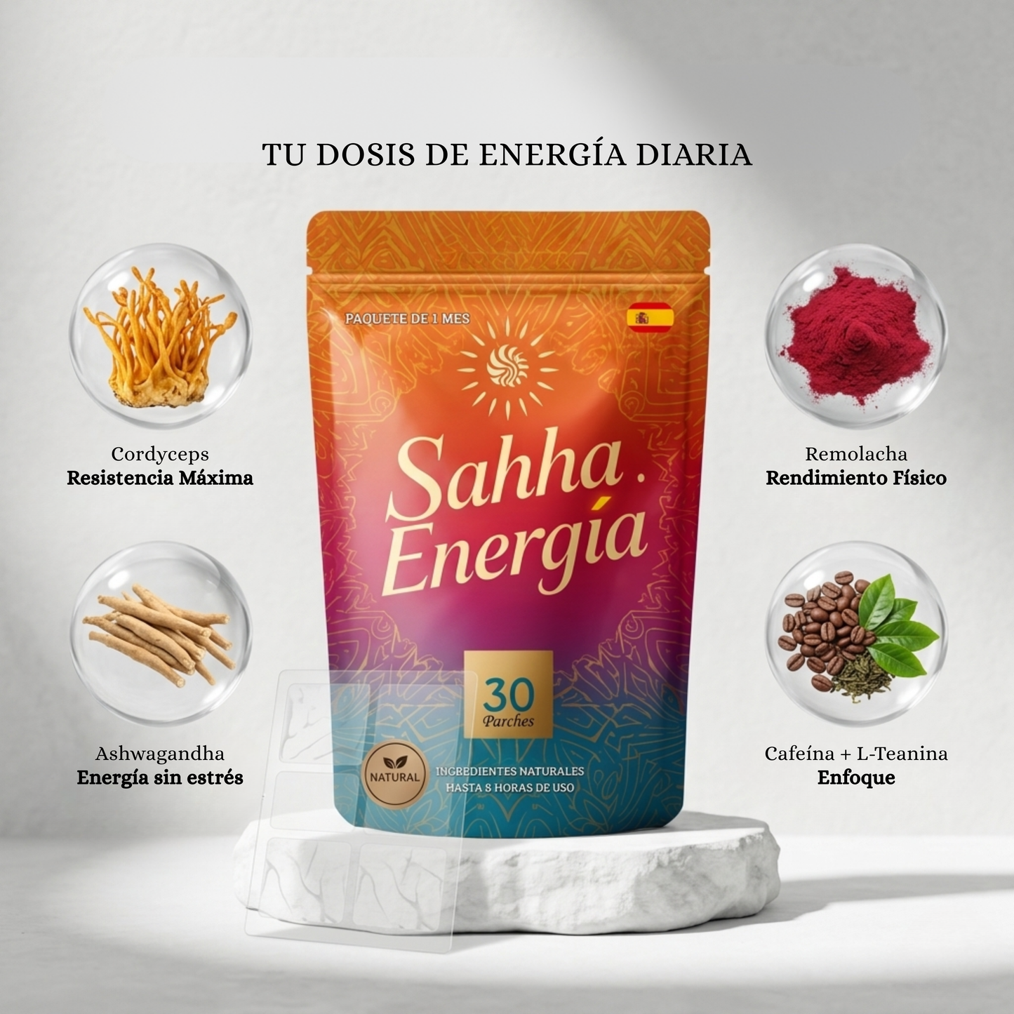 Parche de Energía SAHHA — 8 Horas de Energía Limpia. Sin Subidones. Sin Bajones.